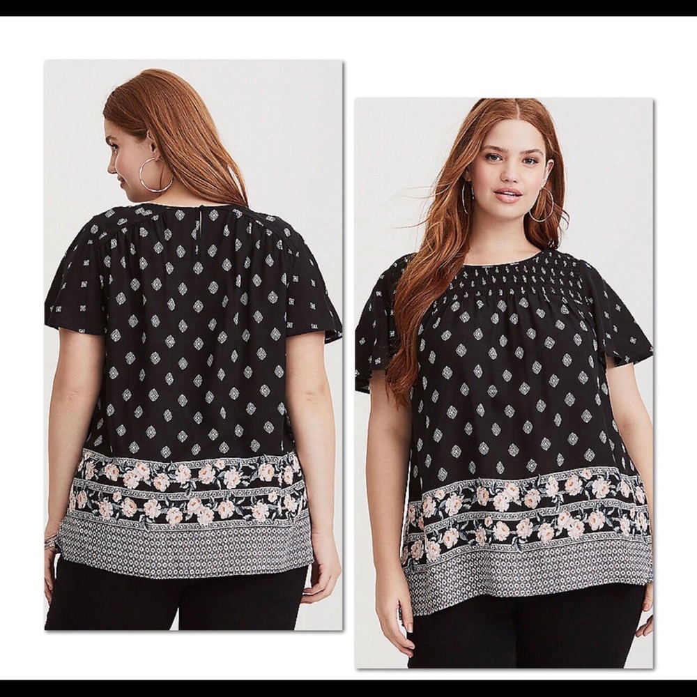 3 For $25-Torrid Printed Smocked Challis Blouse